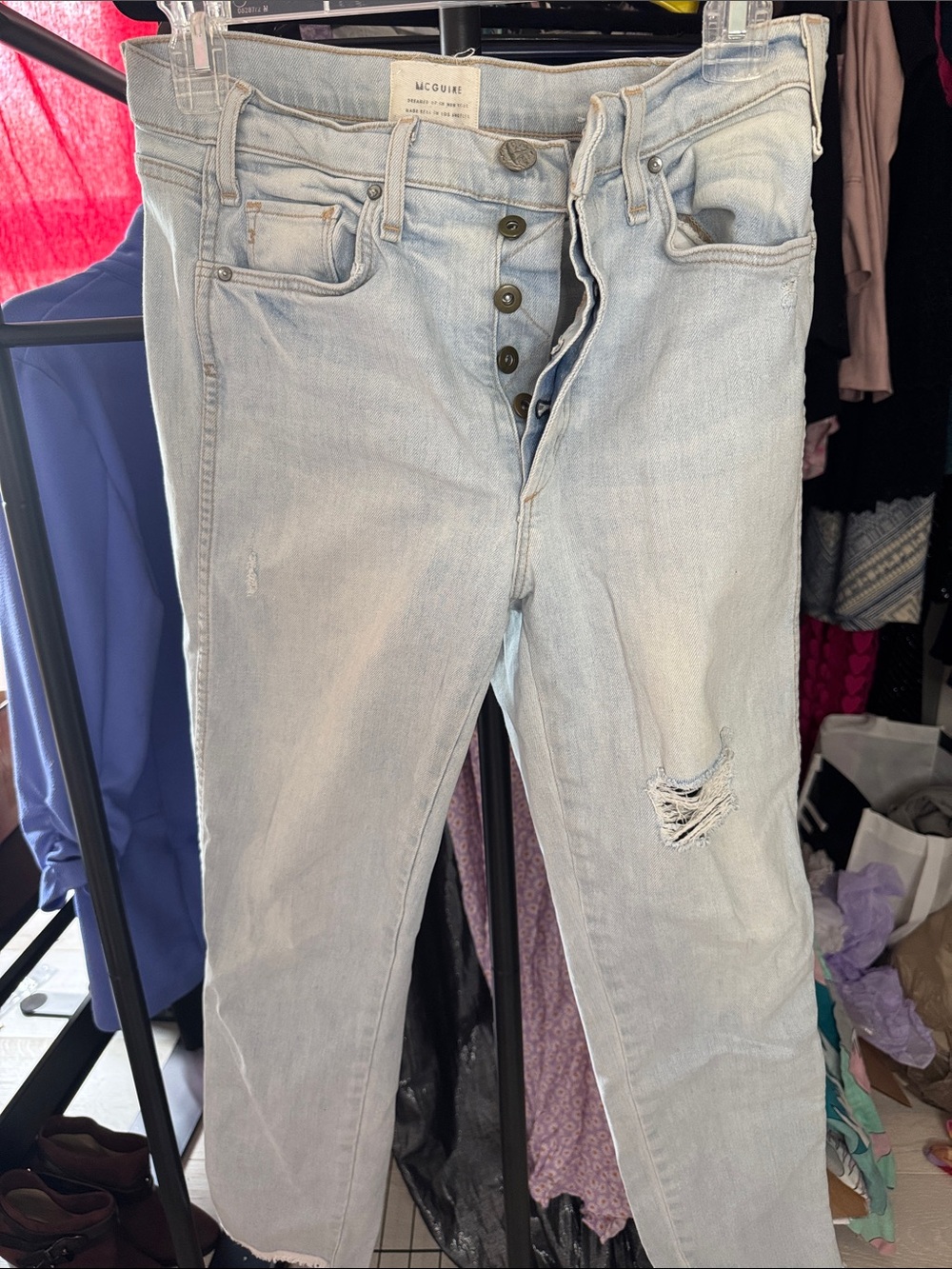 McGuire Denim Light Wash Skinny Jeans with Button Fly